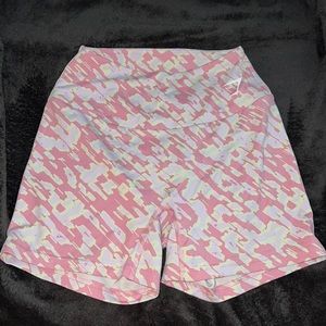 Pink white with a hit of yellow gym shark shorts 🦈